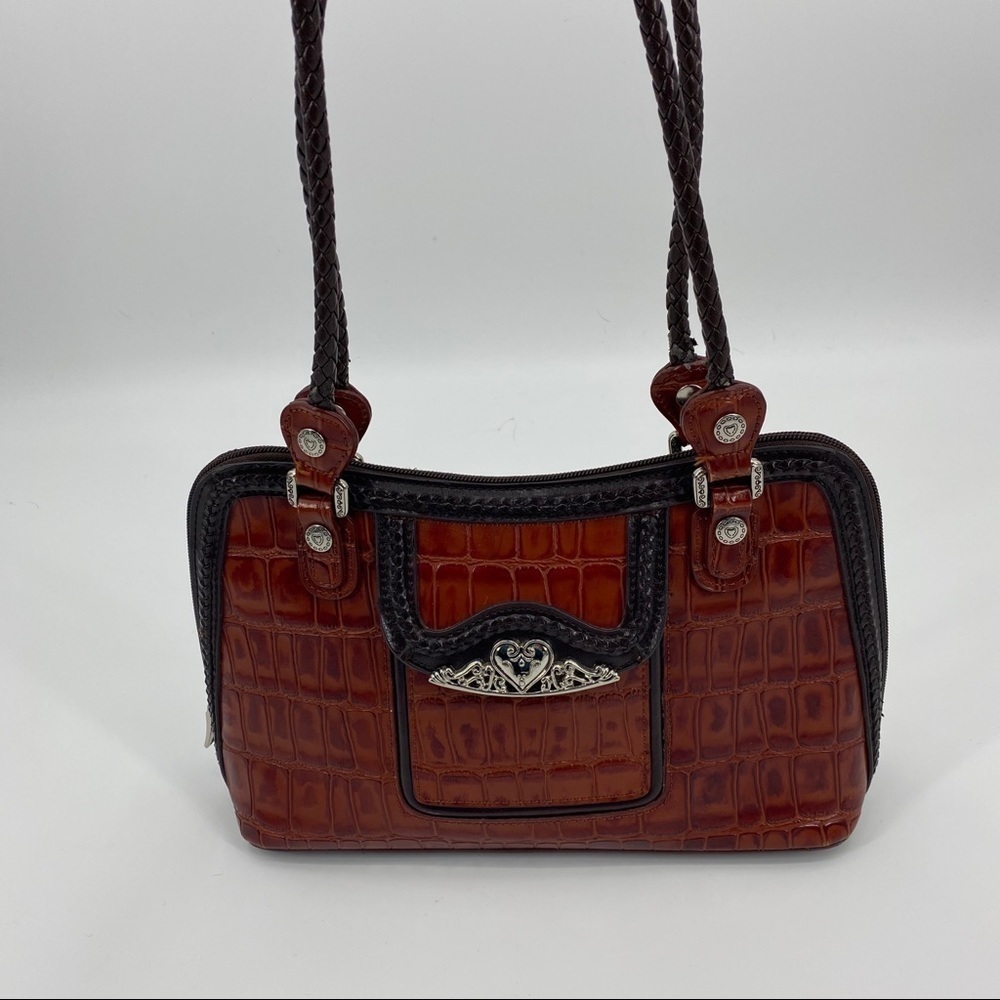 M.C brown leather handbag purse braided